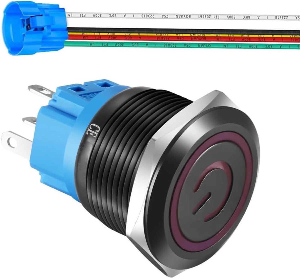 22mm Roestvrijstalen Vergrendelbare Drukknopschakelaar 110V-220V/5A Power Symbol LED 1NO1NC SPDT ON Off Waterdichte Tuimelschakelaar met Draadstekker (rood LED/zwarte schaal)