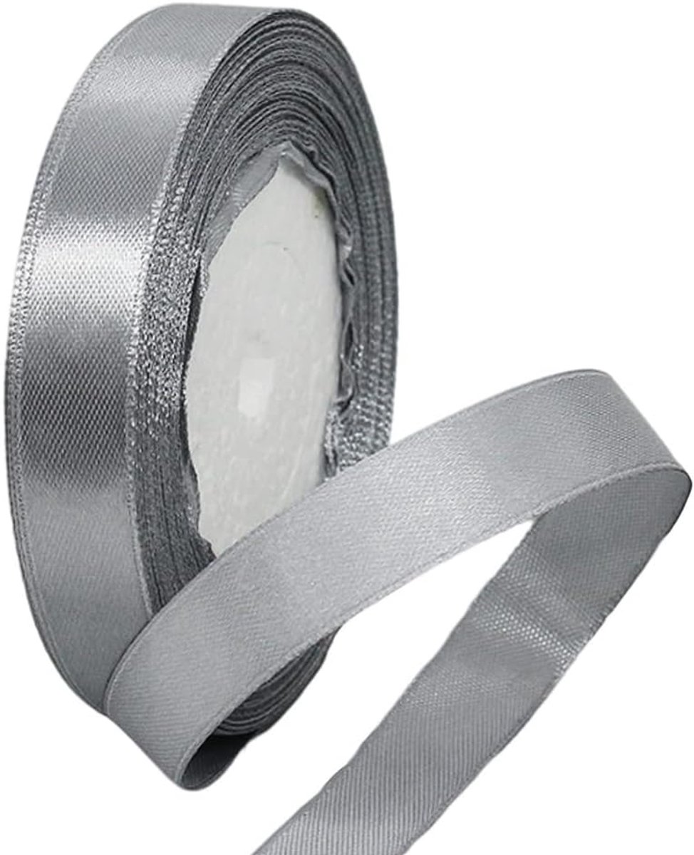 lint 10 mm voor cadeauverpakking,22 M dubbelzijdig satijnen lint zilvergrijs polyester lint ballon lint stof dik lint voor knutselen, Kerstmis, Valentijnsdag, boeketten, taart bruiloft decoratie