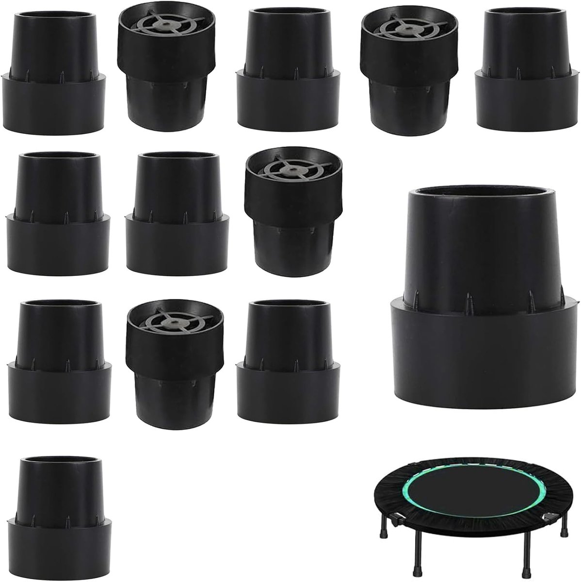 Pak van 12 rubberen trampolinevoetjes, trampolinepootdoppen, antislip trampolinehoofddop, meubelvoet, voor trampolines, krukken en stoelpoten, zwart