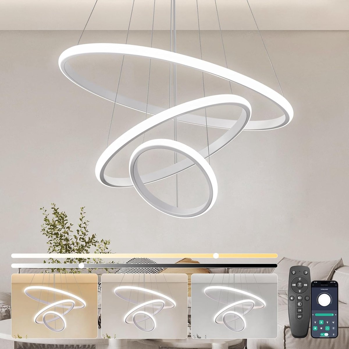 Hängelampe LED 3 Ringen - Dimmbaar - Verstelbare hoogte - Ideaal voor eetkamer - ShopVlot