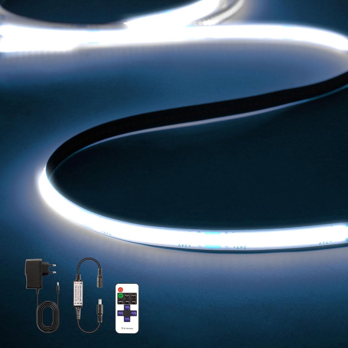 LED Strip 1M Koud Wit 6500K - 320 LEDs Dimbaar - RF Afstandsbediening - Perfect voor TV Achtergrondverlichting - ShopVlot