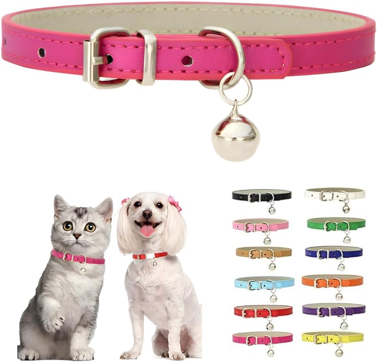 Hondenhalsband XS - Roze PU Leer - Met Bel - Comfortabel voor Kleine Dieren - ShopVlot