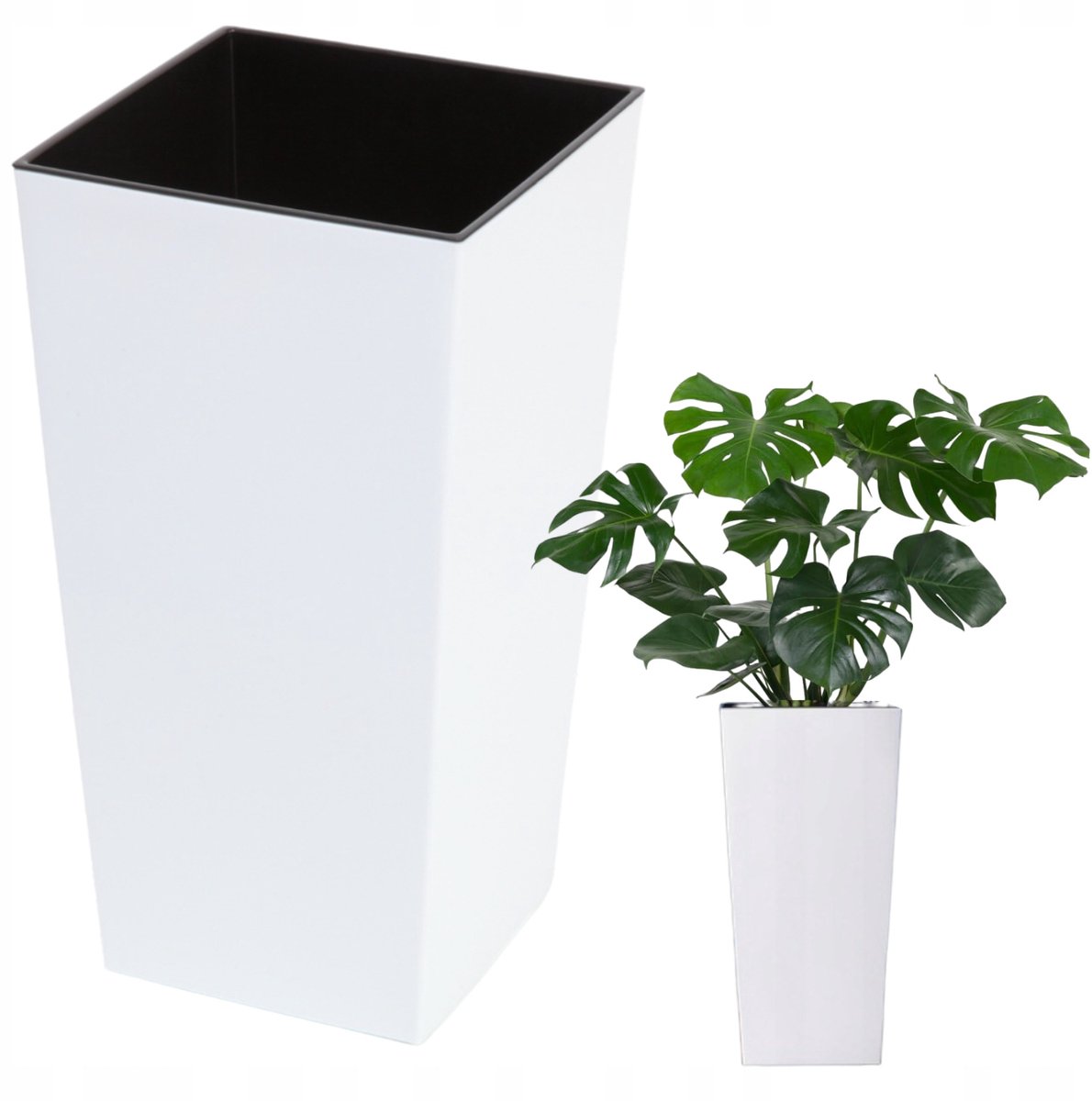 Hoge vierkante pot met inzet 13x25 cm wit kunststof