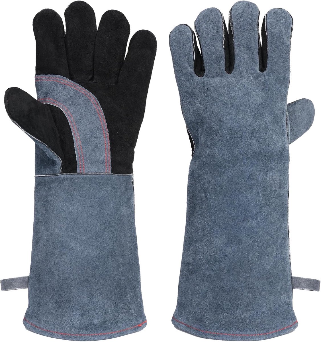 Thijox - 40CM Hittebestendige Lederen Barbecuehandschoenen, Anti-Slip Grillhandschoenen met Warmte-Isolatie en Snijbestendige Bescherming voor Koken,