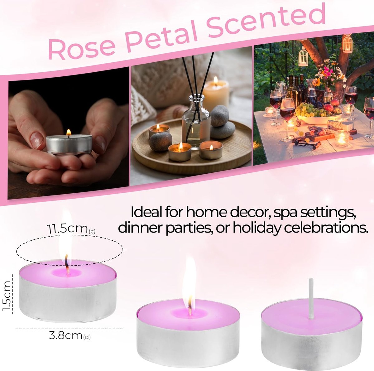 Theelichtjes Multipack 25 Stuks - Roze Bloemen - 4 Uur Brandduur - Creëer Sfeer - ShopVlot