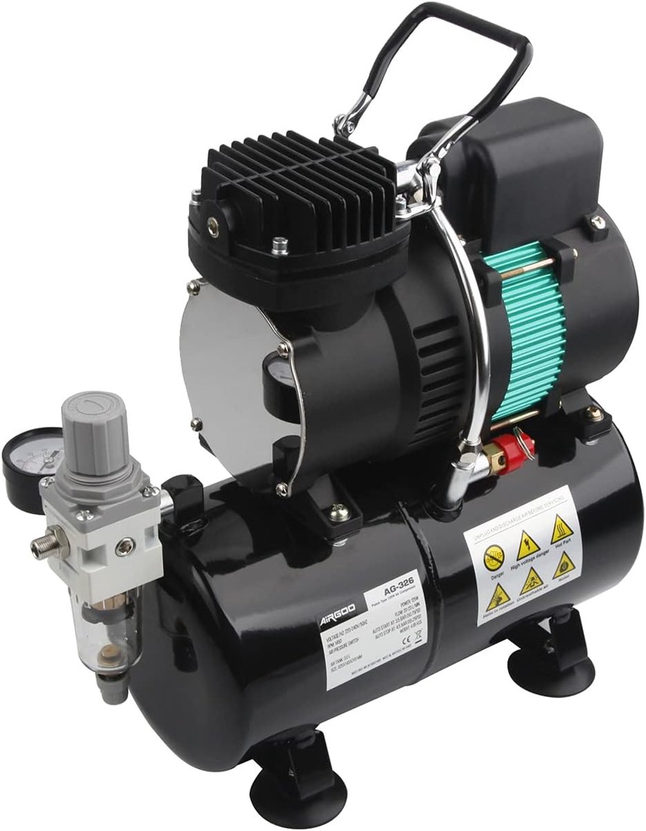 Airbrush compressor met 3L tank - dubbele koelfans - 3.5 bar druk - ideaal voor hobby's - ShopVlot