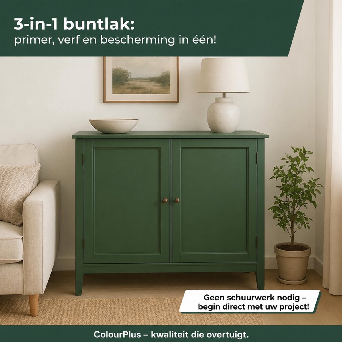 ColourPlus Lakverf - Dekkende Verf - Acrylverf - 2-in-1 - Weerbestendig - Glans - Mosgroen - 750ml