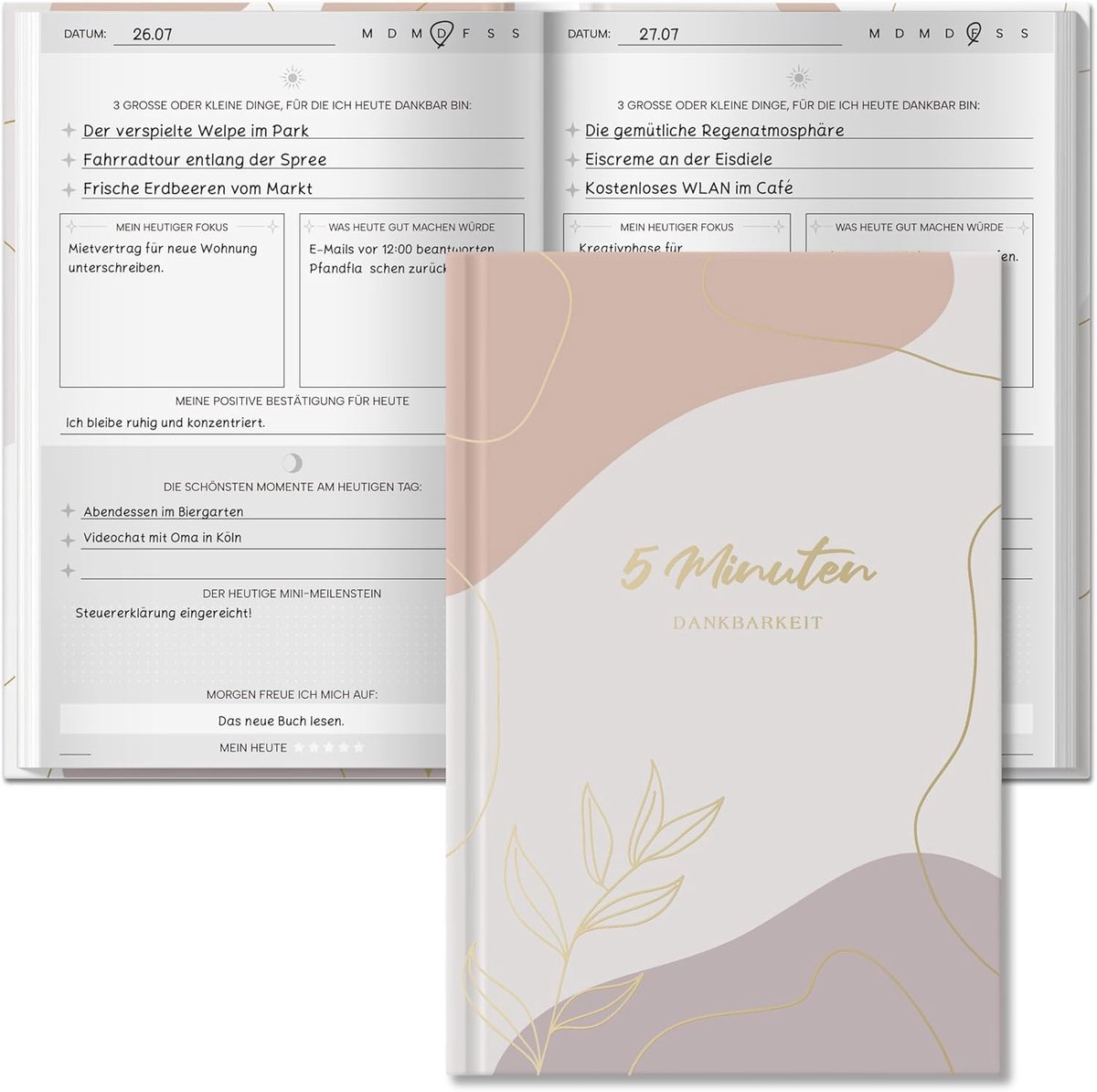 Dagboek A5 - 128 pagina's - Mindfulness en dankbaarheid - Vijf minuten per dag voor geluksmomenten - ShopVlot