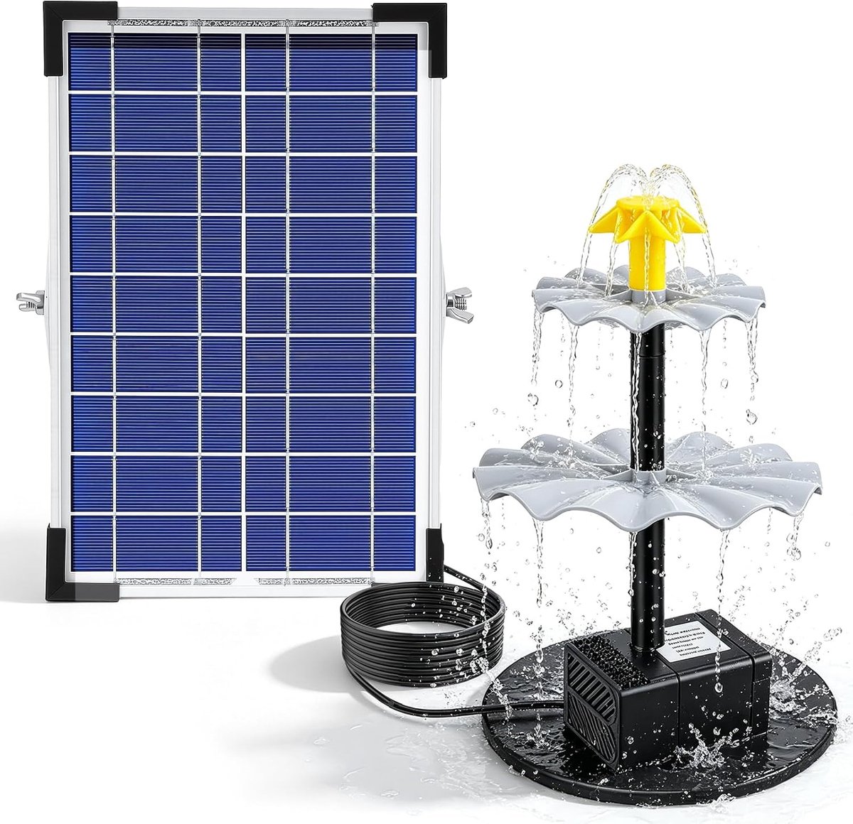 Zonnefontein 10 W met Accu - 9 Nozzles - Sprayhoogte 90 cm - Ideaal voor Tuinvijver of Vogelbad - ShopVlot