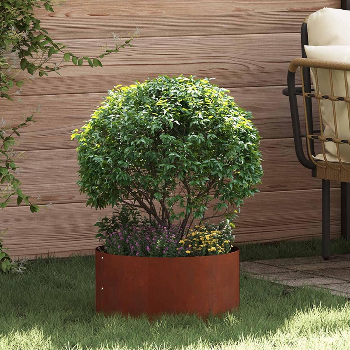 Plantenring 5 stuks bruin 40 x 40 x 20 cm weerbestendig staal, gietrand bomen boomring irrigatie ring voor jonge bomen struiken 873619