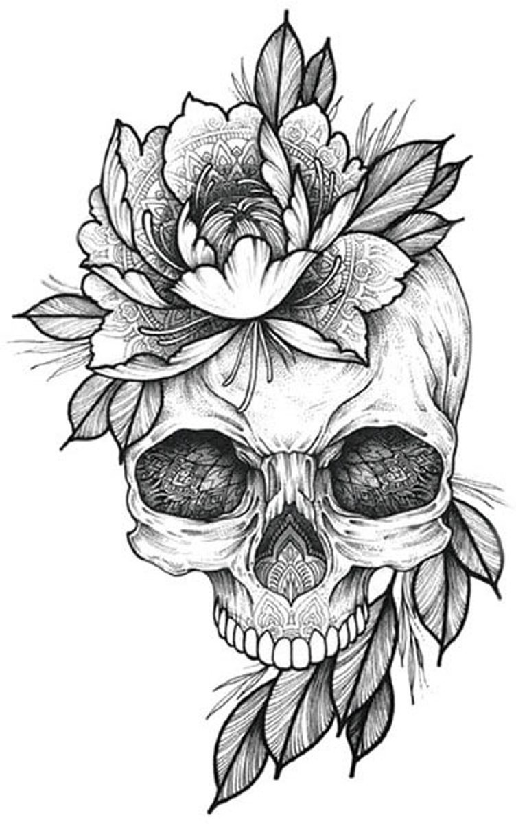 Tijdelijke tattoo bloemen skull 3 dagen