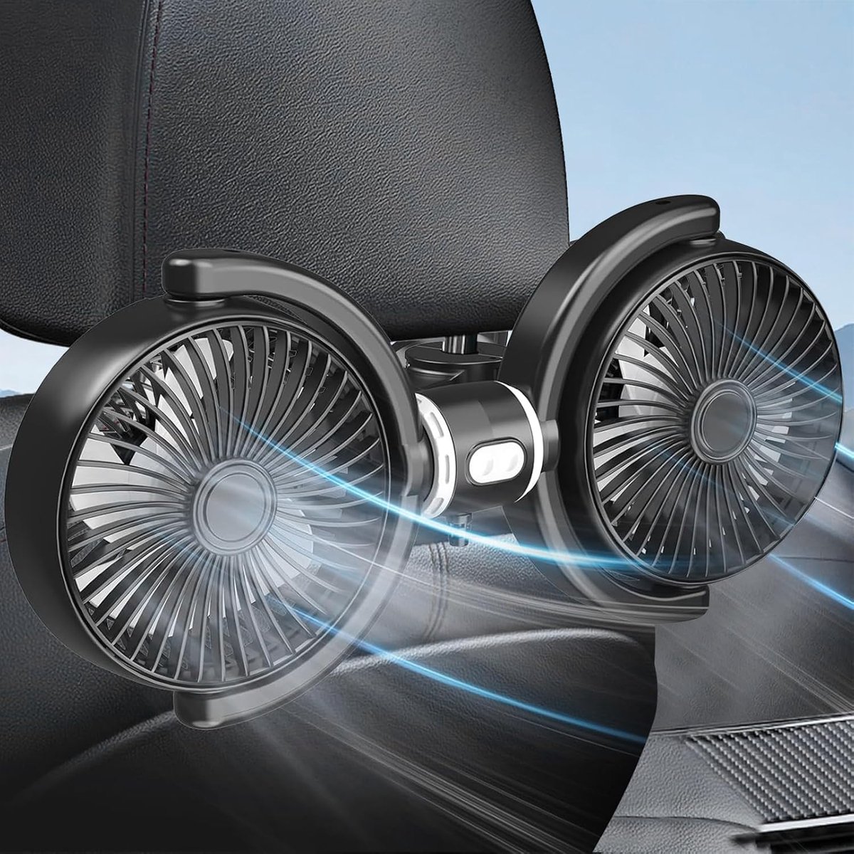 Dubbele Hoofd Autoventilator USB Draagbare Achterzetelstoelventilator 3 Snelheid Verstelbaar 360° Rotatie voor Kinderen Huisdier SUV