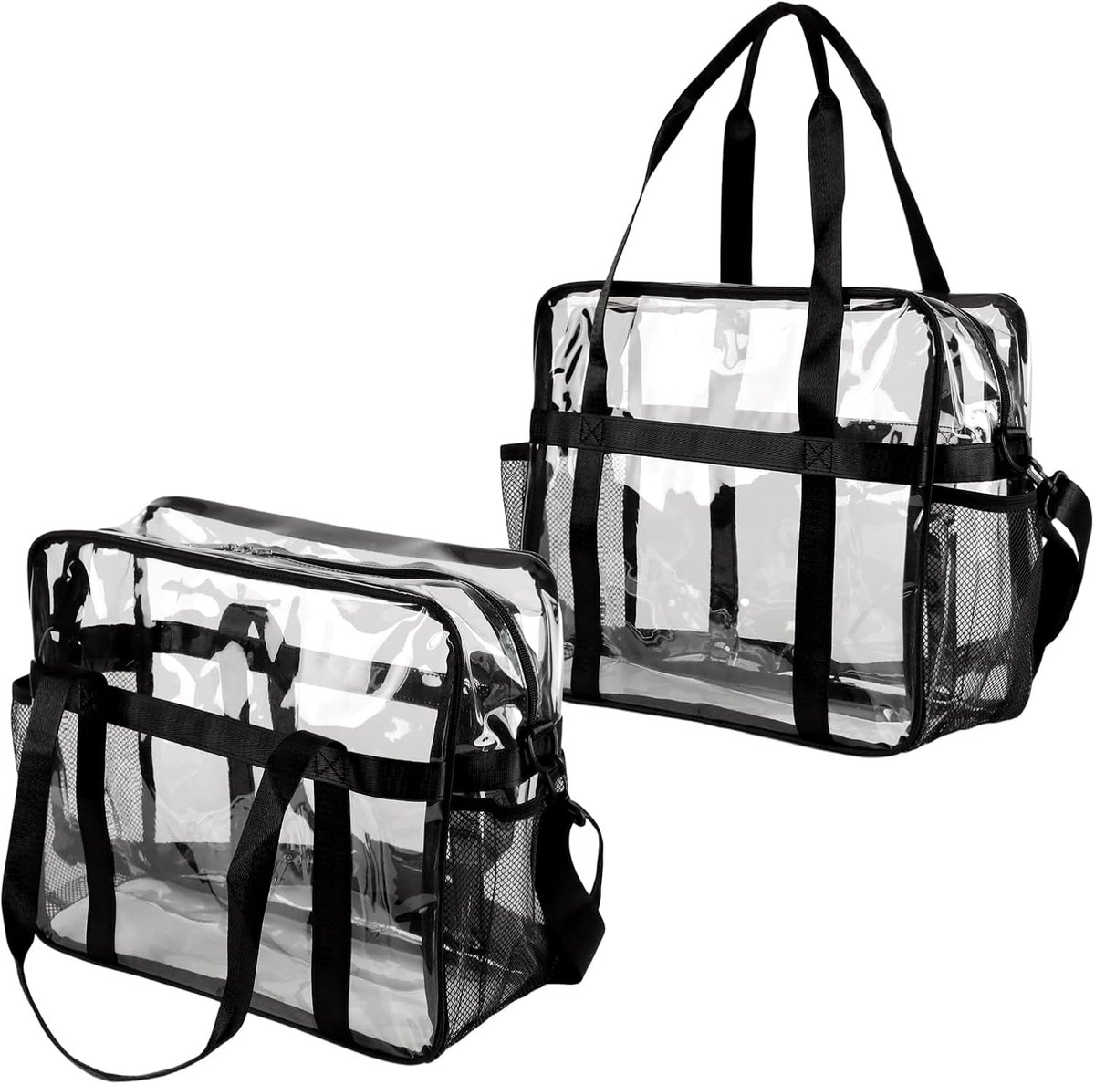 2 stuks doorzichtige handtas, 36 x 31 x 16 cm, zwart, Haberbag tas, Uniwise tas met handgrepen, voor bibliotheek, stadion, strand