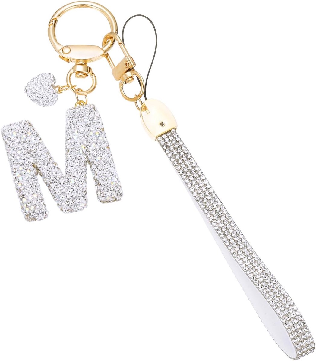Bling Brief Sleutelhanger, Sparkly Initial Sleutelhangers Diamant Letters Sleutel Polsband Voor Meisjes Vrouwen Tas Decoratie Auto Rugzak Accessoires