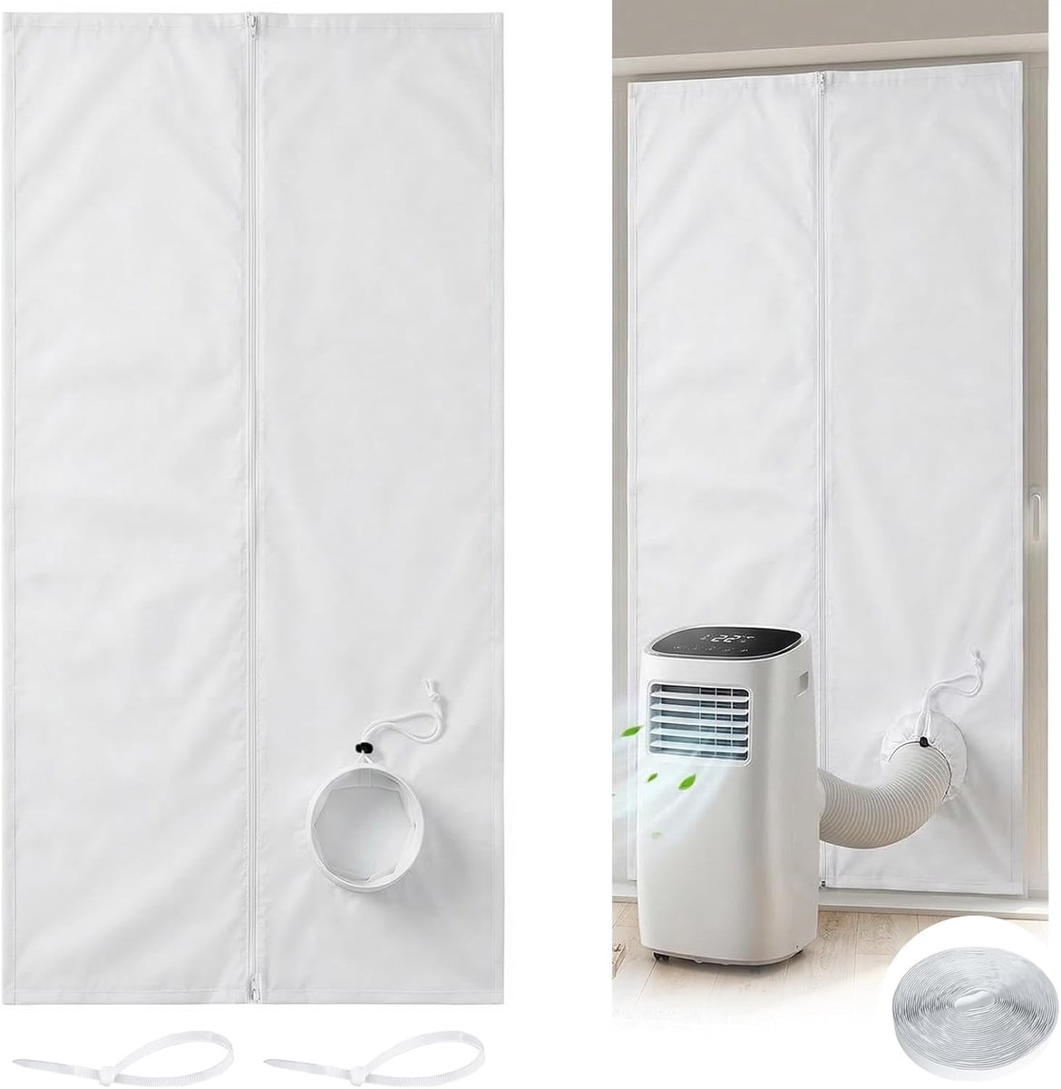 Deurafdichting voor mobiele airconditioners, ritssluiting, deurafdichting met 7 m klittenbandsluiting, eenvoudige installatie, houdt warme lucht buiten, geschikt voor de meeste draagbare