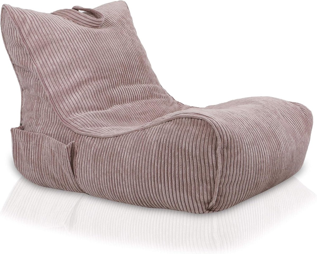 - Flavio poef - Fluwelen Chaise Longue - Warme poef met zak en handvat - Binnen fauteuil - Zitzak met handvat - Materiaal Corduroy - 80x60cm - Buidelzak met handvat - Poederroze Sz61