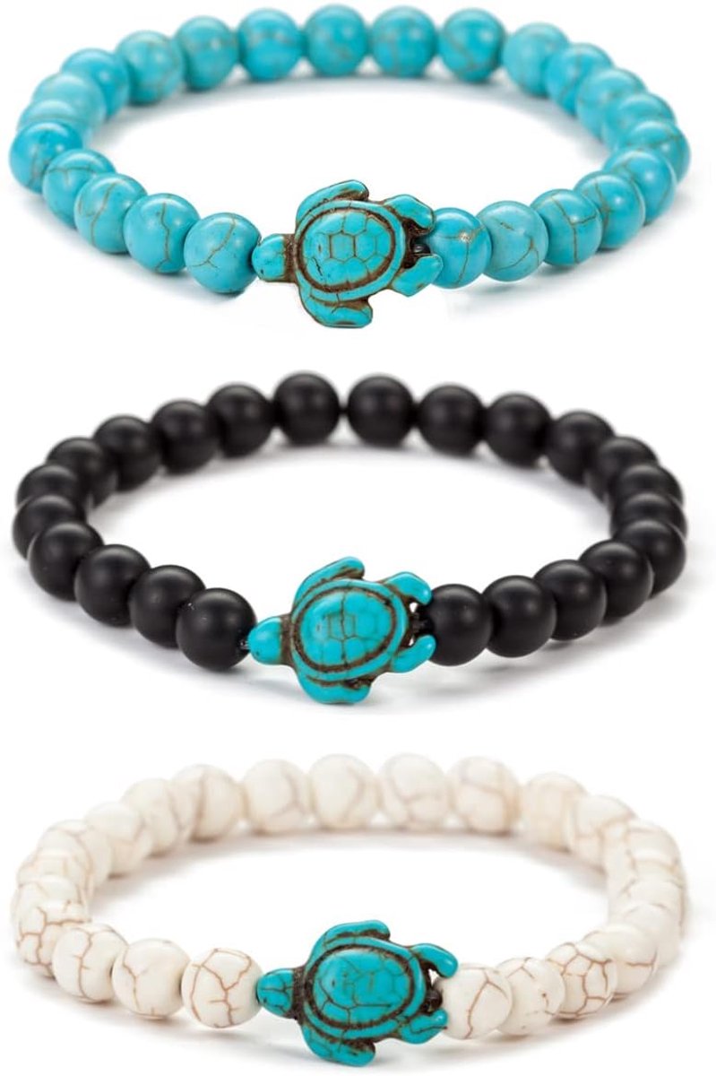 Schildpadarmbanden 3 stuks - natuurstenen - elastisch - perfect voor yoga en meditatie - SnelShoppen