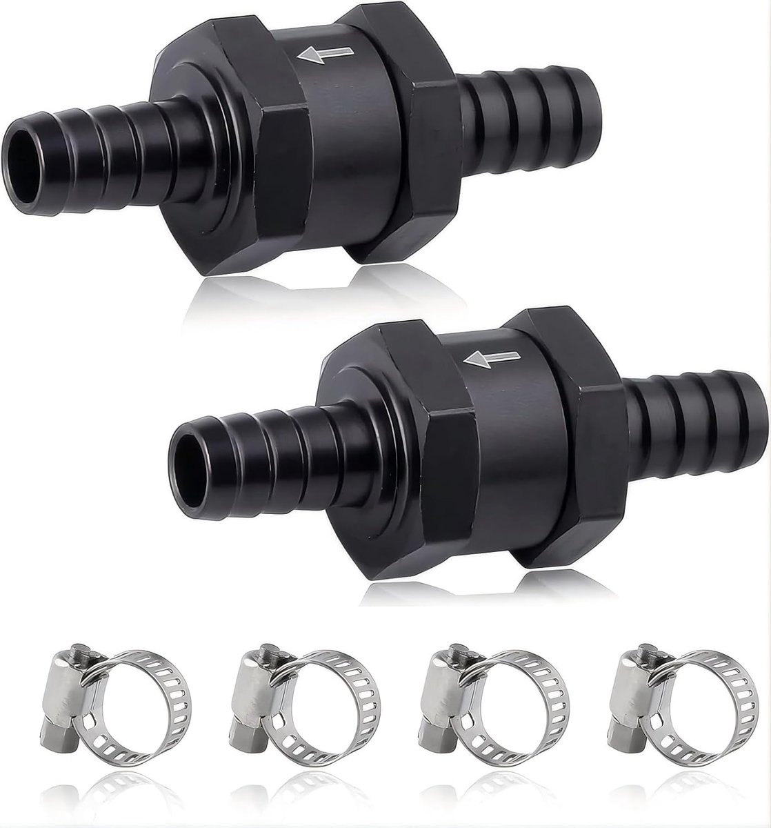 Terugslagklep voor brandstof, terugslagventiel, 10 mm, terugslagventielen met veerklem, aluminiumlegering, terugslagklep voor water, benzine, diesel, olie (2 stuks)