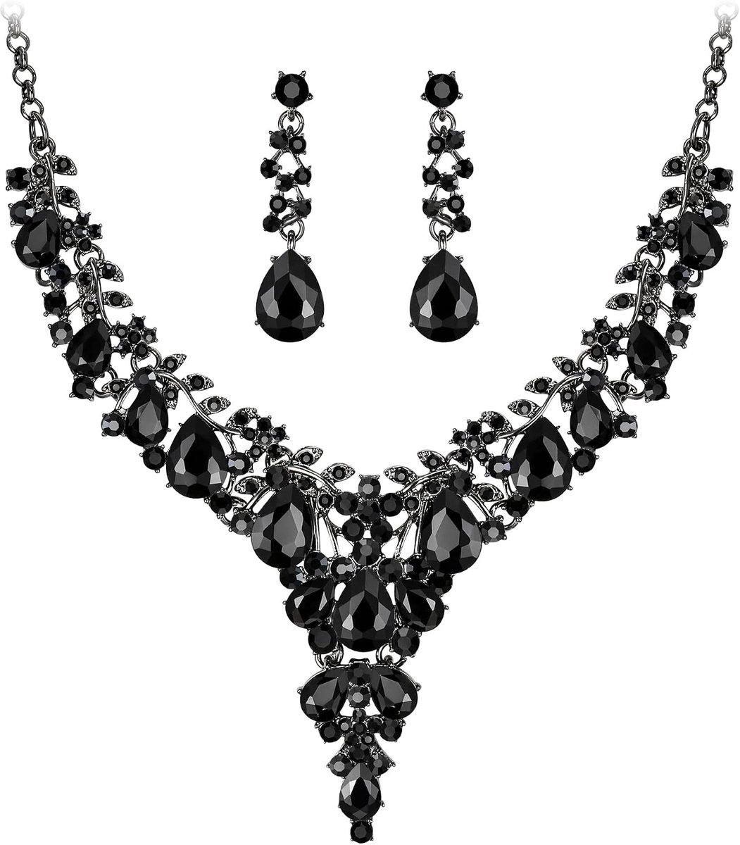 FAITH Oostenrijkse kristallen bruiloft damessieraden ketting en oorbellen set heldere bloem waterdruppel zilveren toon