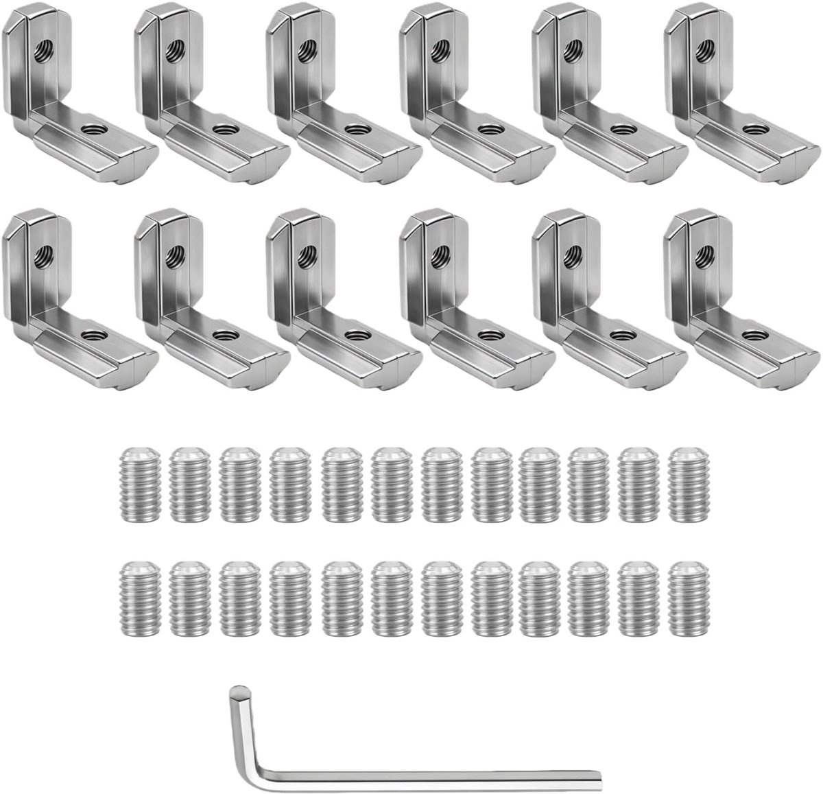40x40 T-Sleuf Binnenhoek 12 Stuks 90° L-Vorm Binnenhoekverbinder Sleuf 8 M6 Aluwinkel voor Aluminium Profiel met 24 Schroeven 1 Inbussleutel voor 40-Serie EU-Norm