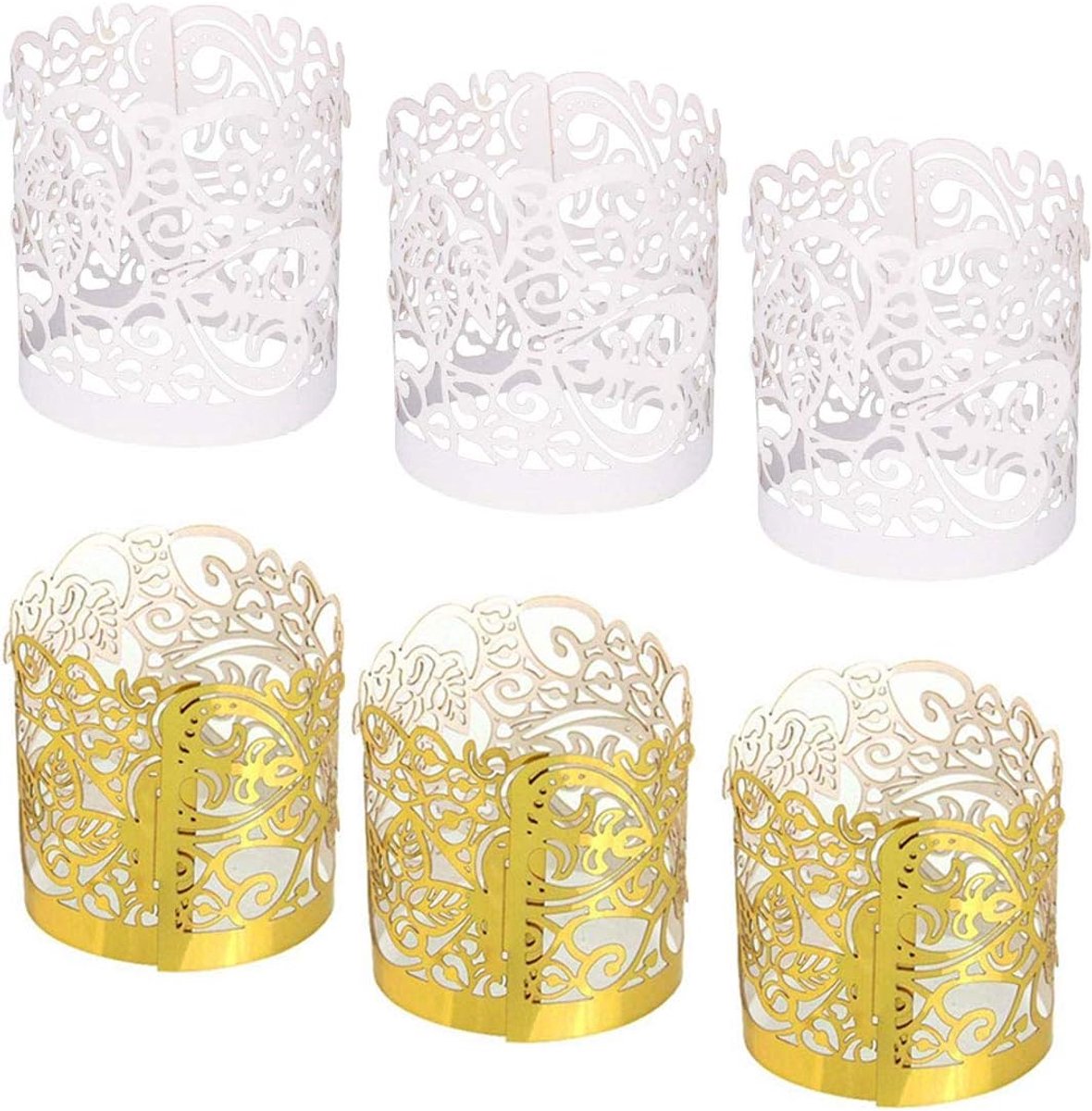 kaars Wraps, 10 stuks thee licht votief lampenkap (wit, goud)