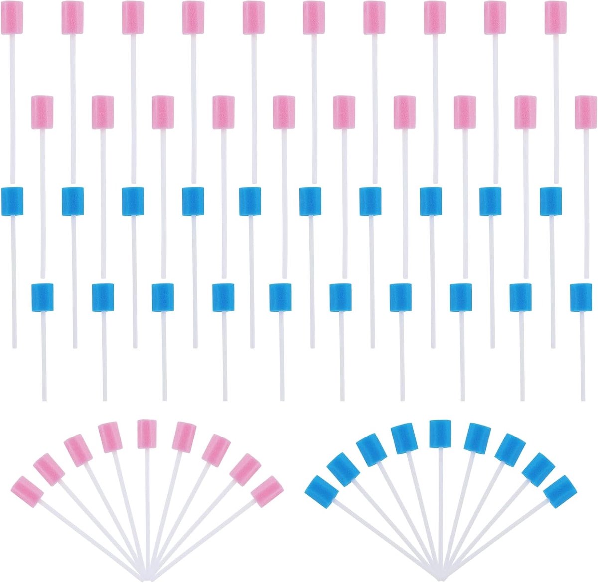 100 stuks Mondverzorgingssticks, Wegwerp Tandreinigingsspons voor Ouderen, Volwassenen & Kinderen, Bucco-Stokjes voor Tandvleesverzorging (Blauw & Roze)