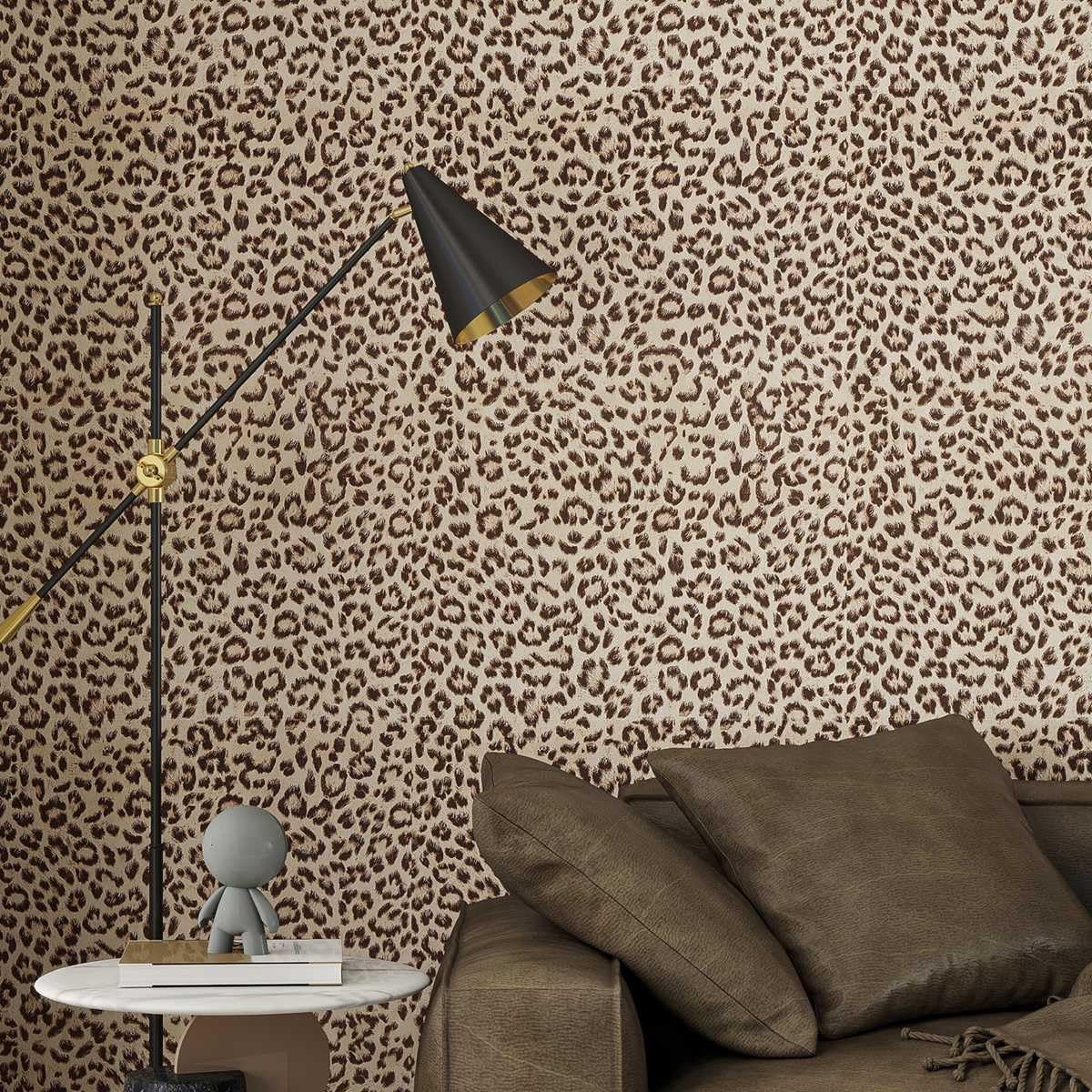 Behang, plakpapier voor meubels, waterdichte vinylfolie voor werkbladen, meubels, renovatie van meubels, wanddecoratie, luipaardpatroon, 44 x 1020 cm