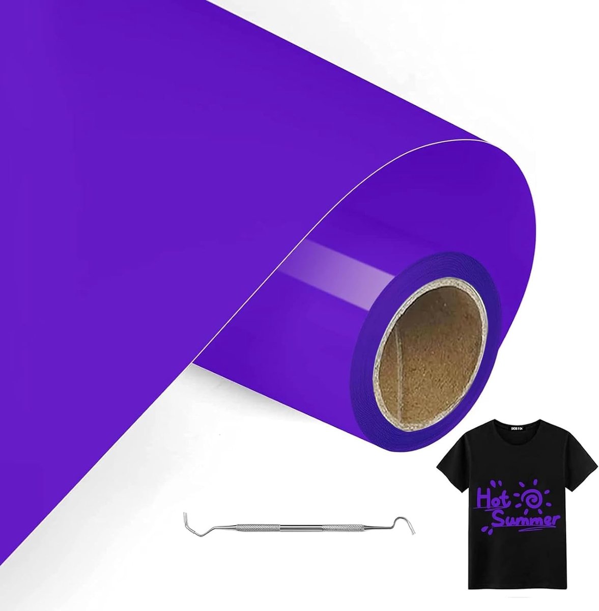 Paars Opstrijkbare Vinylrol Voor Stoffen, 30.5cm x 600cm Iron On Heat Transfer Vinyl met Wiedgereedschap, Warmteoverdracht Vinyl, Opstrijkbare Flex Voor Stoffen, T-Shirts (Paars)