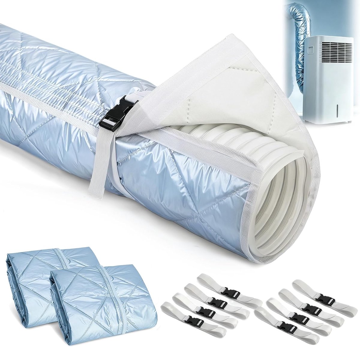 2 stuks 150x50cm slangafdekking voor draagbare airconditioners, afdekking voor afvoerluchtslang van airconditioners isolatiebeschermhoes met 8 verstelbare, klimaatbeheersing slangafdekking isolatie