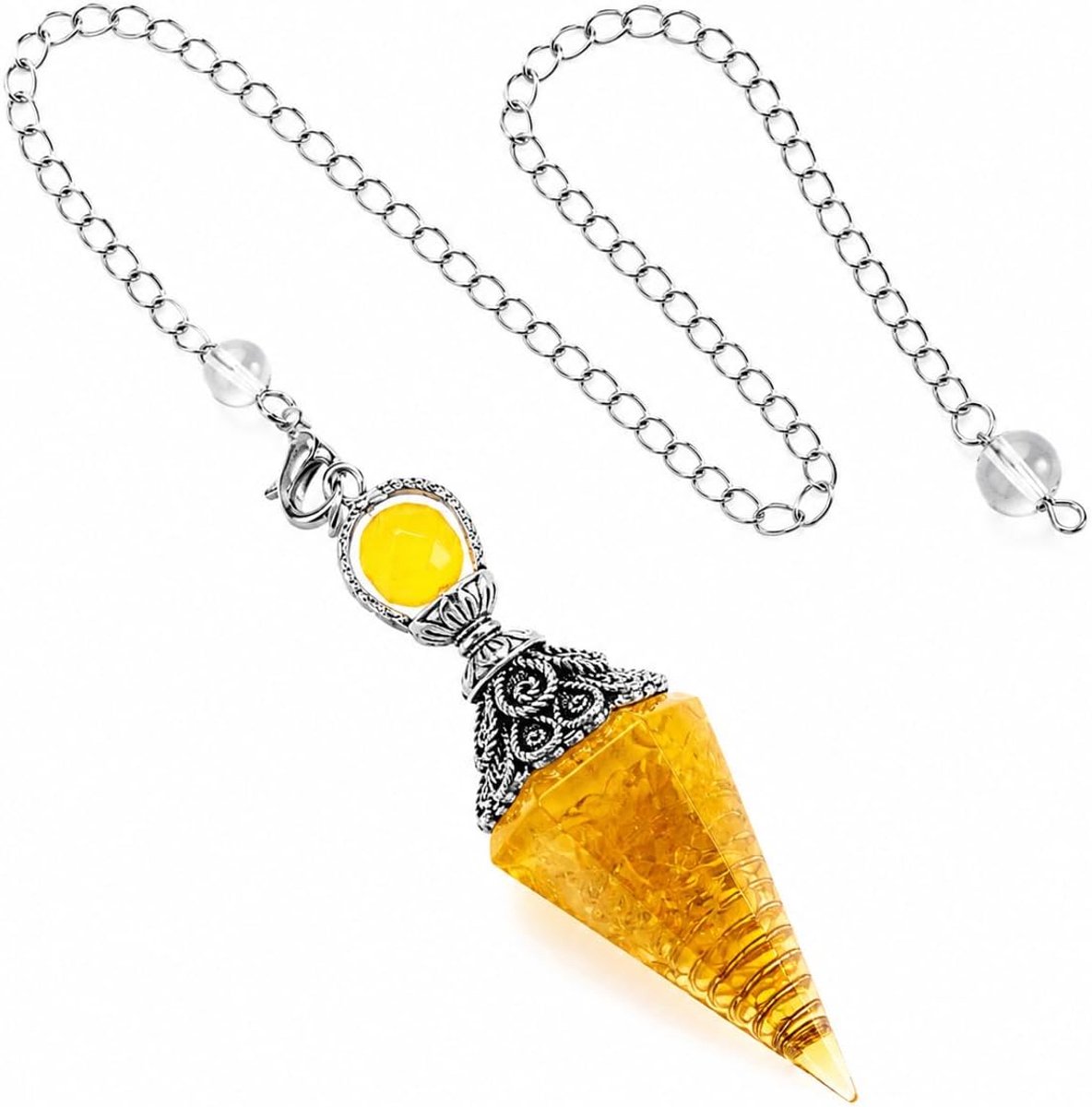 Pendel citrien effect, esoterische pendel met roestvrij stalen ketting, gele kunsthars slinger met koperen spiraal, ca. 60 mm, 23 cm ketting, heksenaccessoires voor meditatie, pendelwerk