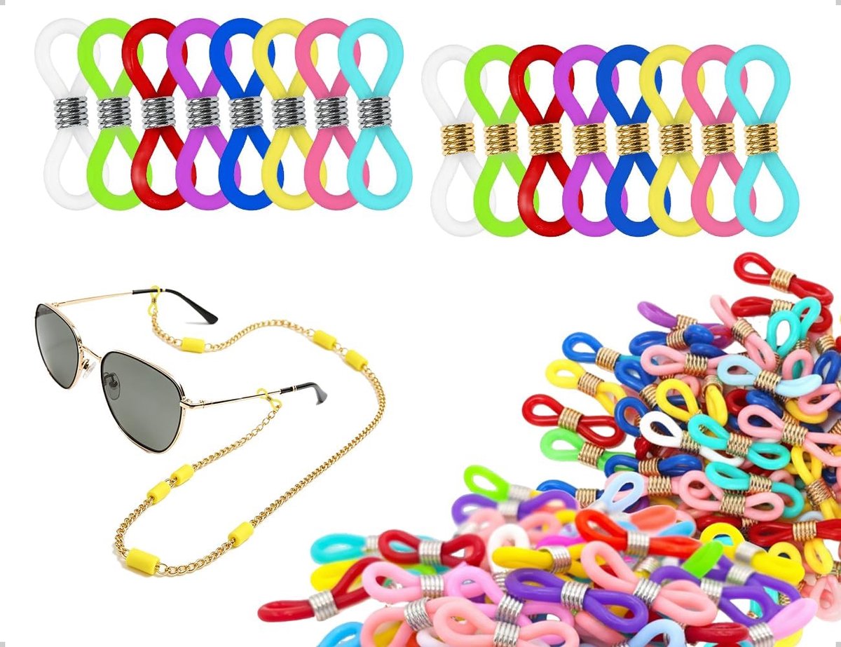 50 stuks brillenkettinguiteinden, siliconen brillenketting, verstelbare brilkettingsconnector, antislip brillenkettinghouder, voor brilketting, halsketting, kettingriem (gemengde kleuren)