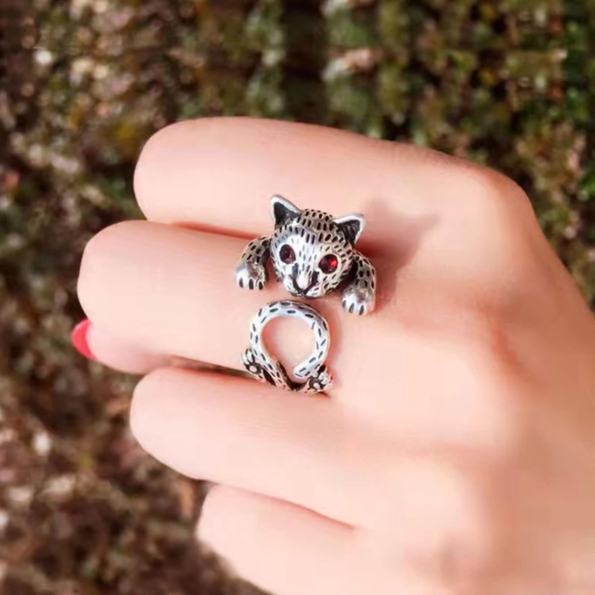 Kattenring voor meisjes, dames, verstelbaar, open, kattenoren, zwart, mooie vingers, kittens, huisdiersieraden, cadeau voor kattenliefhebbers