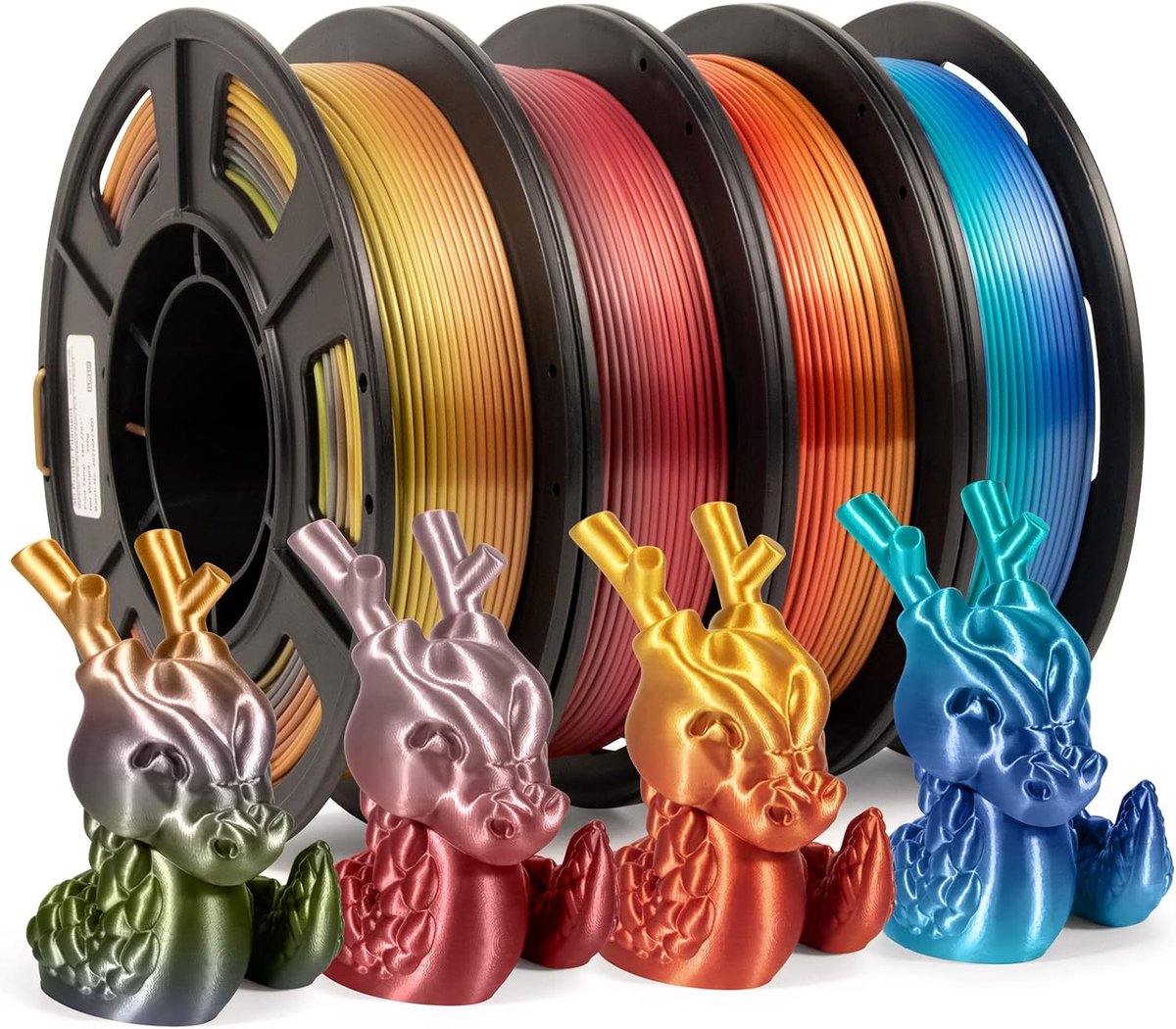 ISANMATE Gradient Zijde PLA Reeks, Blauw+Lichtblauw, Rood+Oranje, Rood+Zilver, Zijde Regenboog PLA Filament 1.75 Reeks, 250g x 4 Gradient Kleurenfilamentreeks
