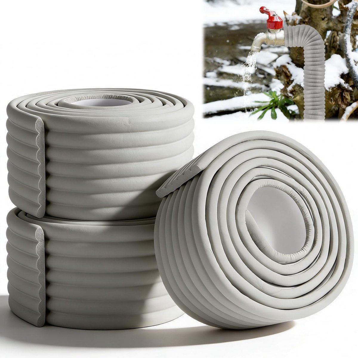 Buisisolatie, verwarmingsbuis, isolatie, 8 cm x 6 m, zelfklevend, buitenisolatie, verwarmingsbuizen met geluidsreductie, voor buisbescherming (grijs)