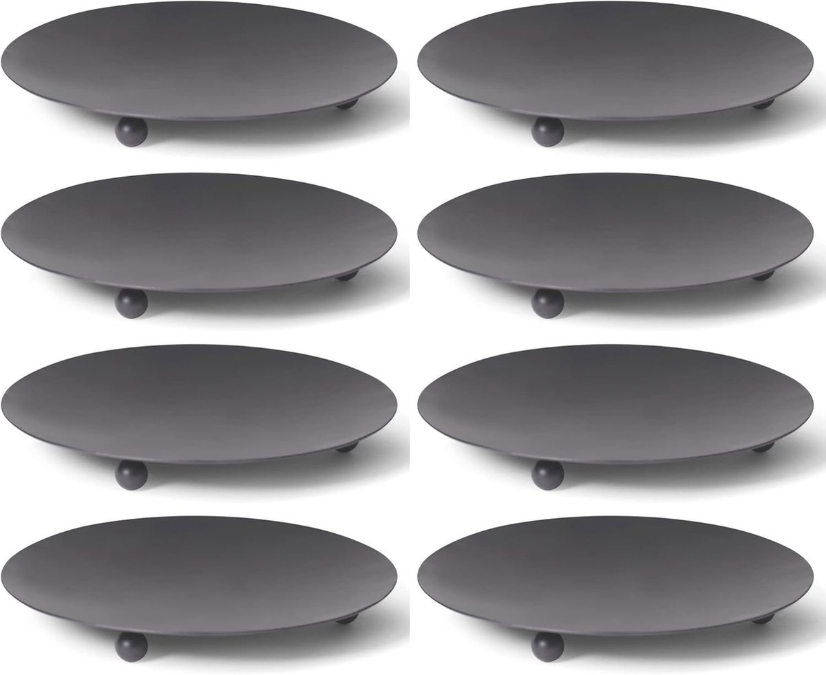 Set van 8 kaarsenborden 3 poten ZWART 7,5 cm kandelaar voor stompkaarsen theelichtjes kaarsenhouder decoratieve bord rond tafeldecoratie kaarsenpin metalen adventskrans kaarsenhouder