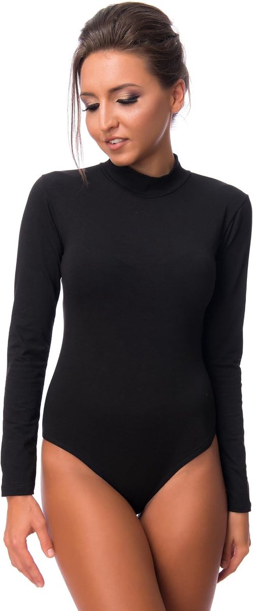 Damesbody met lange mouwen, ondoorzichtige bodysuit met halve kraag voor vrouwen, body met lange mouwen van katoen, bodyshaper, jumpsuit