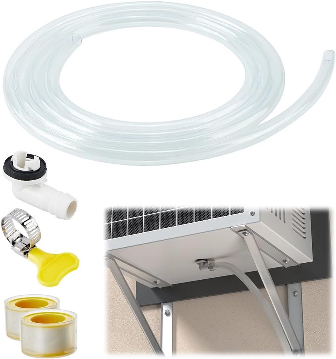 Afvoerslang voor airconditioning, 12 mm binnendiameter, draagbare AC-afvoerslang, flexibele duurzame afvoerslangset bevat mondventiel, geel voor ramen, AC Mini Split-apparaten