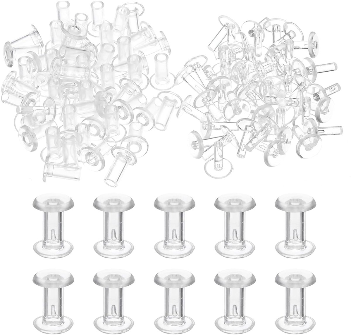 M5 x 11 mm kunststof bindpalen, 50 sets kunststof Chicago schroeven bindingsschroef klinknagels drukknop voor leer scrapbook fotoalbums, transparant