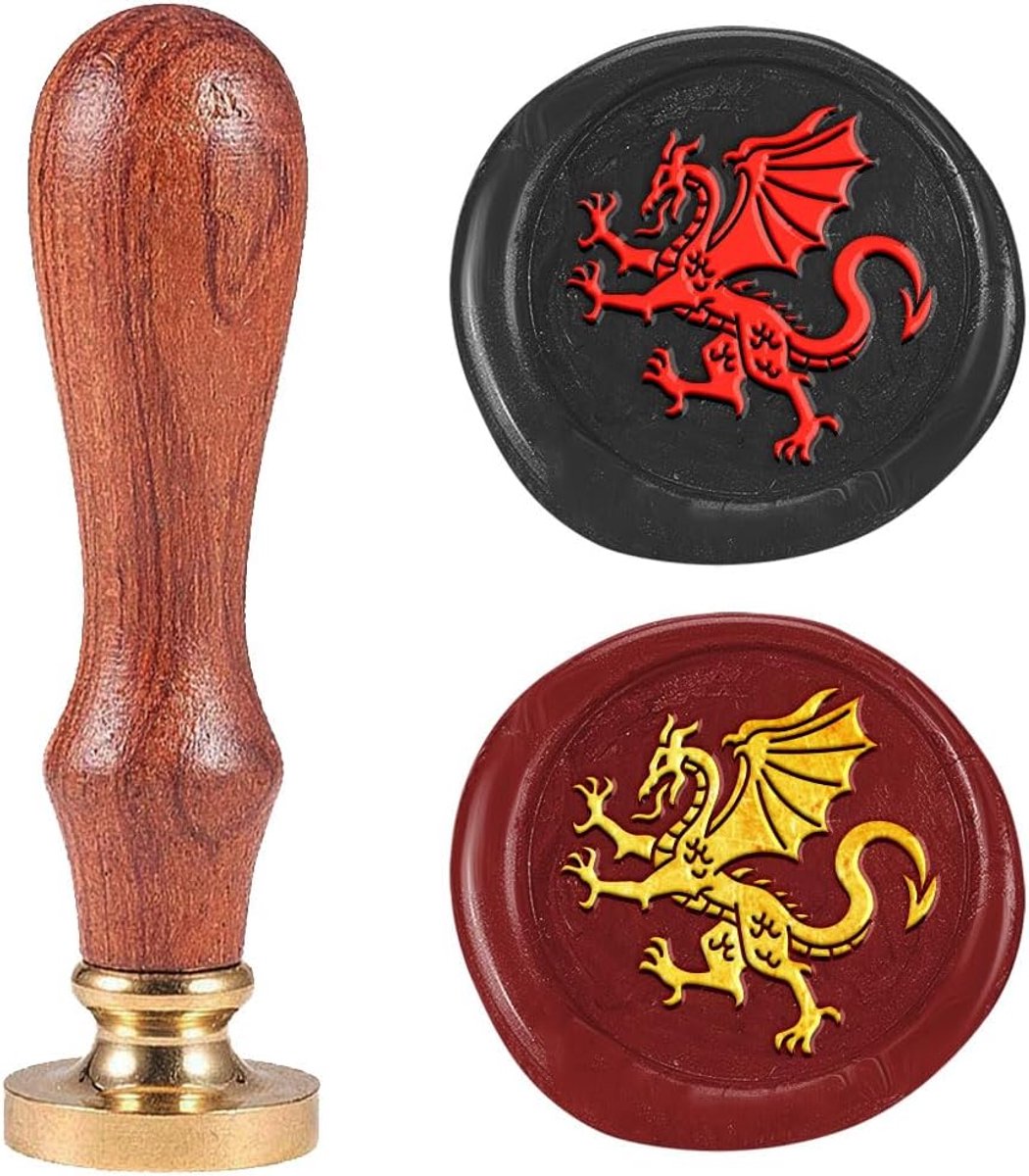 Zegelstempel van was met middeleeuwse draak, afneembare 25 mm messing waszegel voor bruiloftsuitnodigingen, enveloppen, cadeauverpakkingen, decoratie