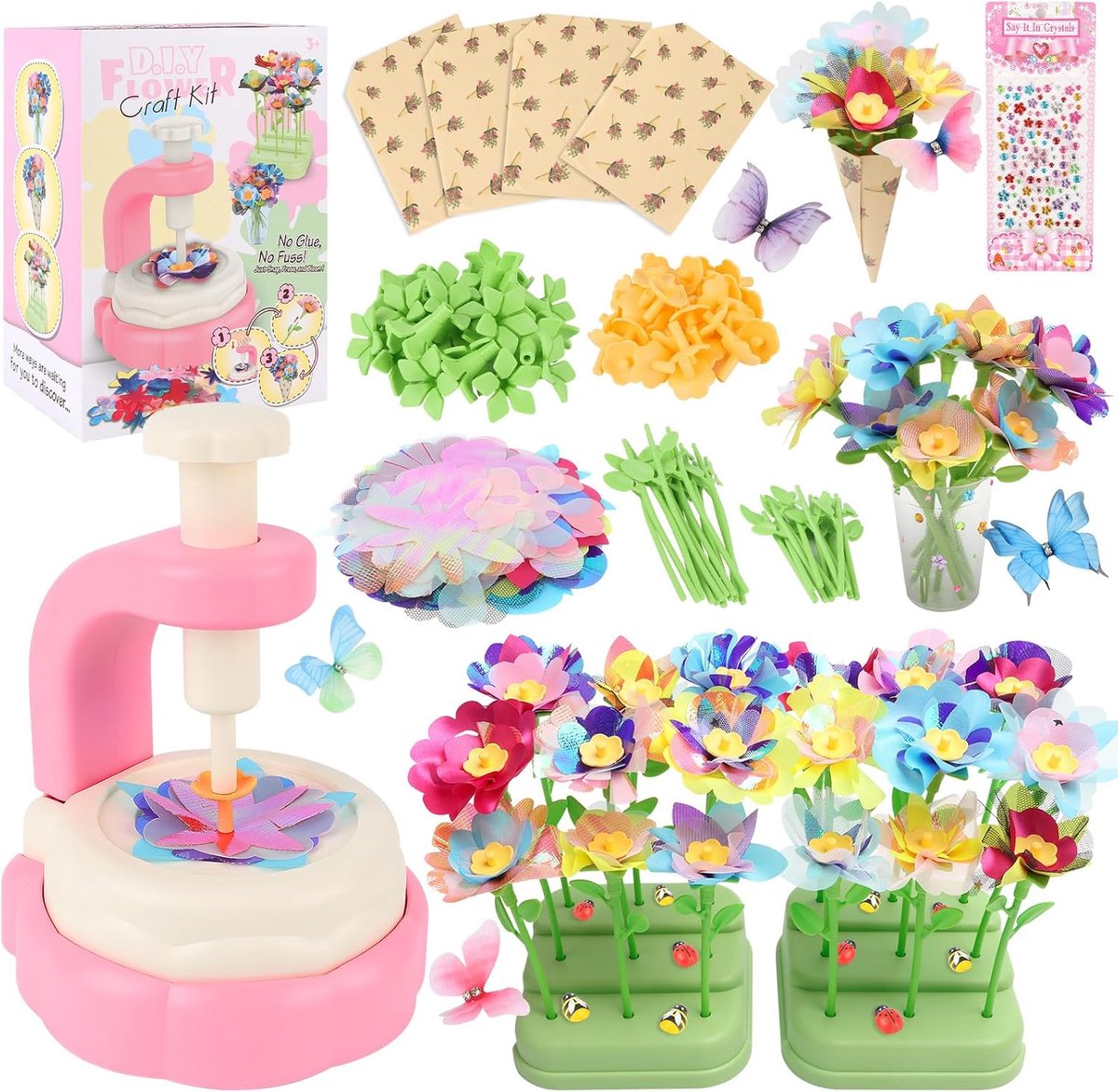 Bloemen Knutselset met bloemen, Bloemen Knutselspeelgoed met Bloemenmachine, Bloementuin, Speelgoed, boeket, Creatief Speelgoedcadeau voor Meisjes van 4, 5, 6, 7, 8+ Jaar