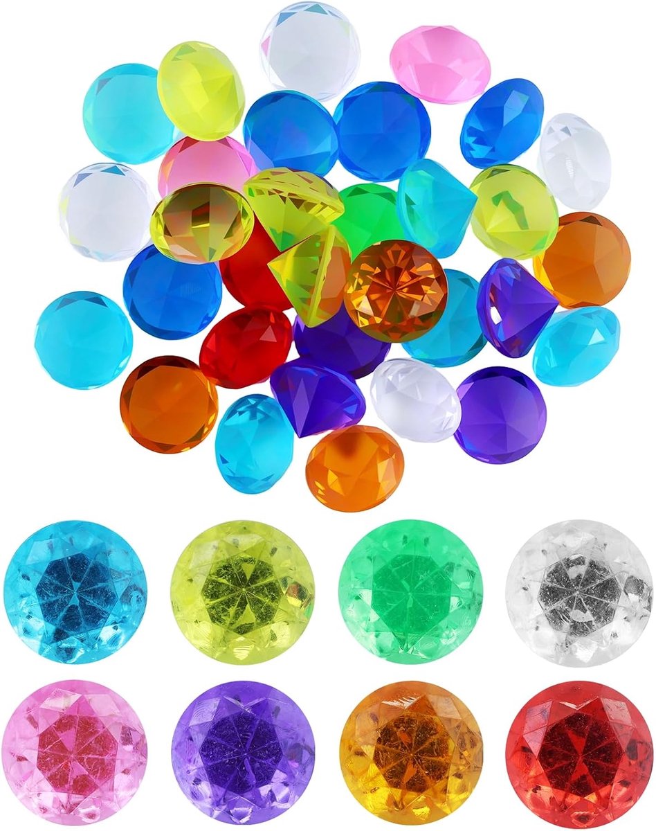 32 stuks meerkleurige edelstenen, kristallen diamanten, acryl diamanten, decoratie, kleurrijk, voor kinderen, groot spel diamanten voor vazen, tafeldecoratie, feestcadeautje, bruiloft