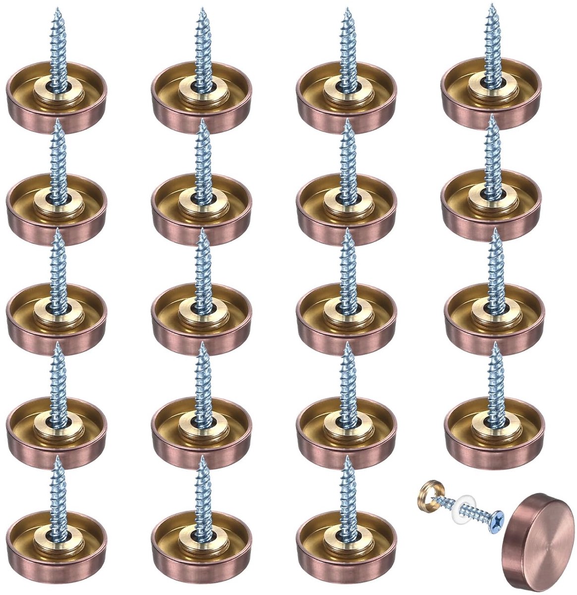 METERXITY 20 stuks schroefdoppen, diameter 1,9 cm (0,75 inch), geborsteld roestvrij staal, decoratieve spiegel, schroefklemmen voor reclameartikel/badkamer, bekleding [roze goud]
