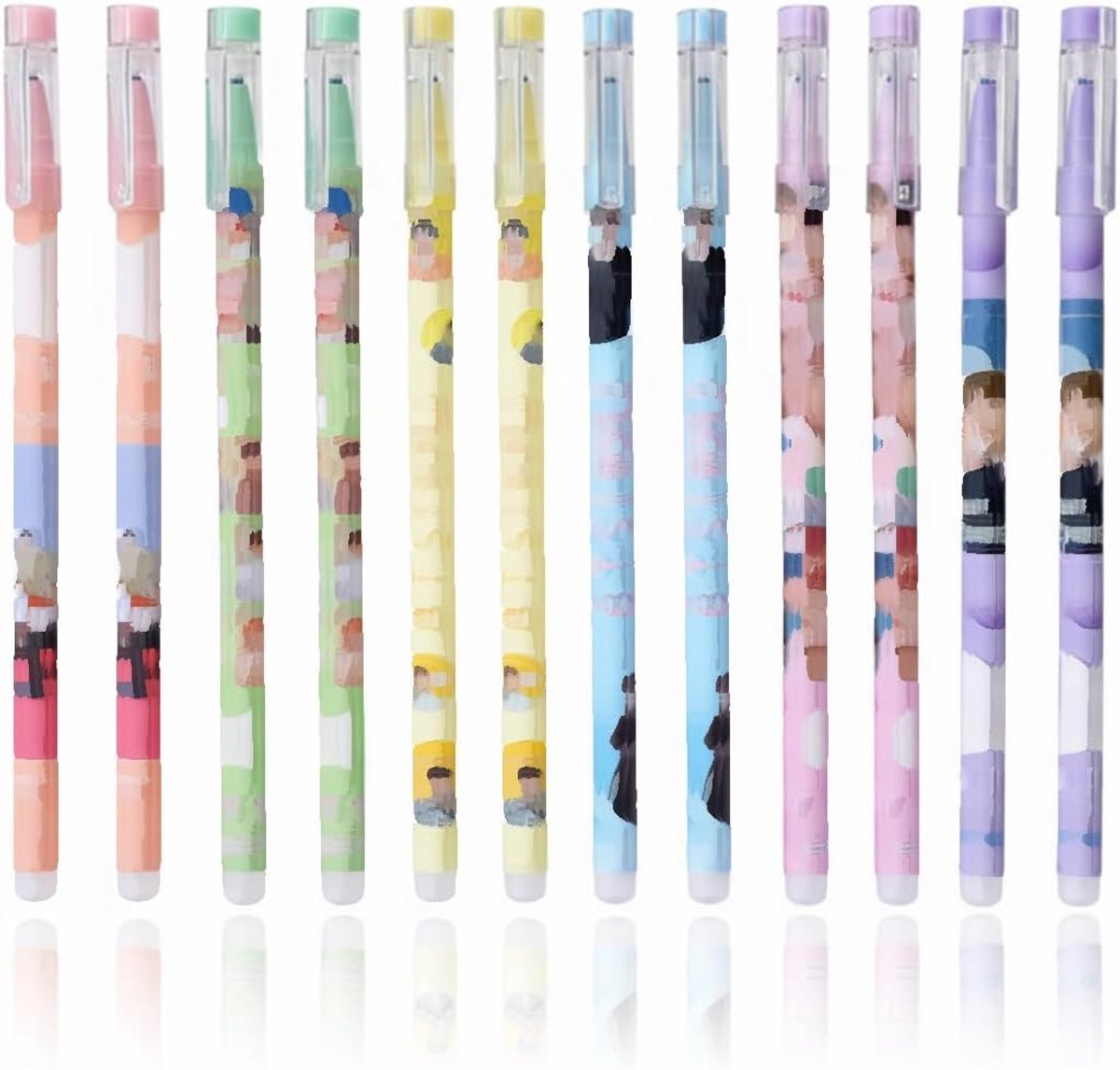 Erasable Gelpennen Set 12 Stuks - 6 Verschillende BTS Ontwerpen - Uitwisbare Pen - Perfect voor Kpop Fans - ShopVlot