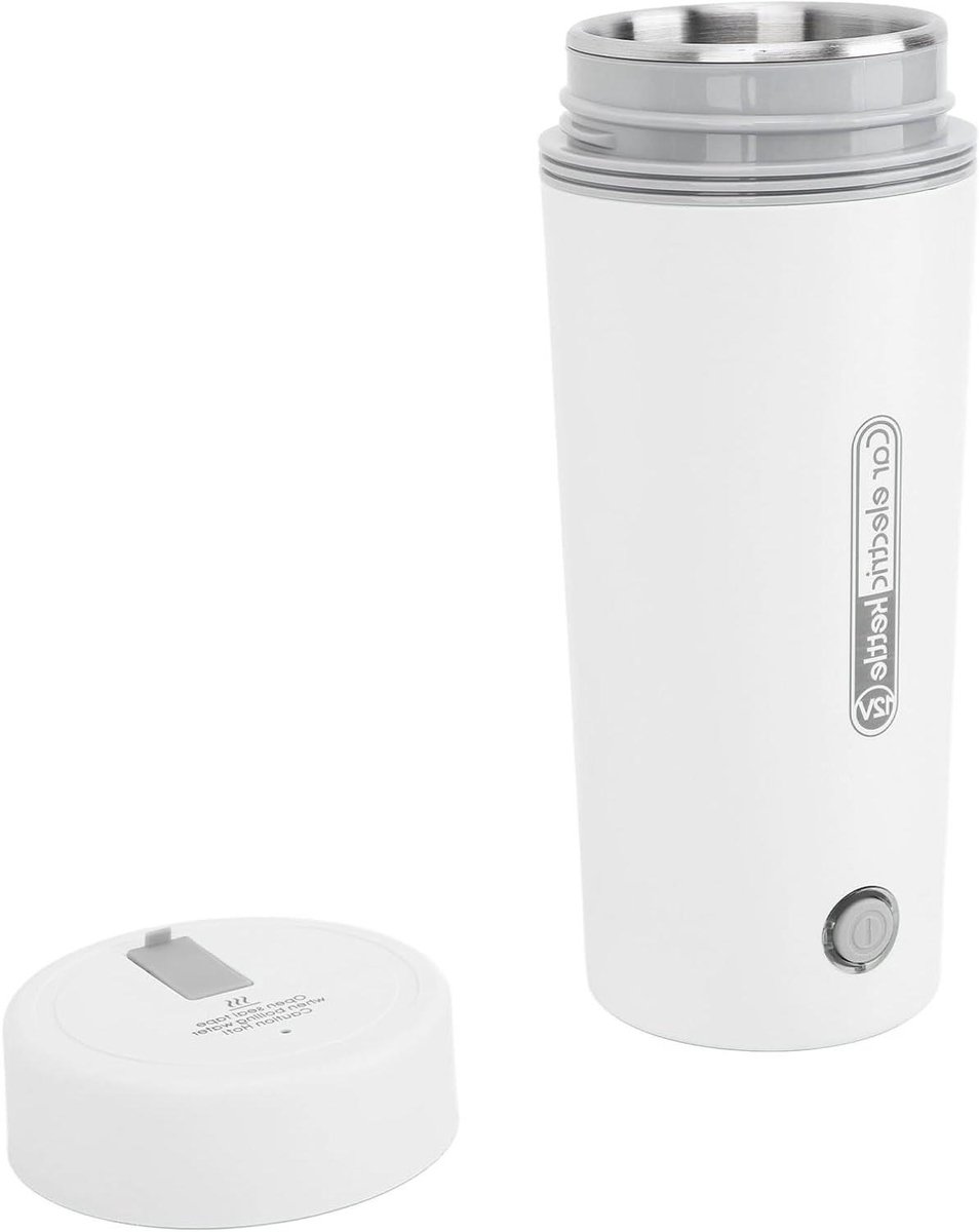 Draagbare Waterkoker - Reis Waterkoker Verwarmingsbeker - Onderweg Water Verwarmen - Snelle Verwarming Warmtebehoud - 350 ml - Wit