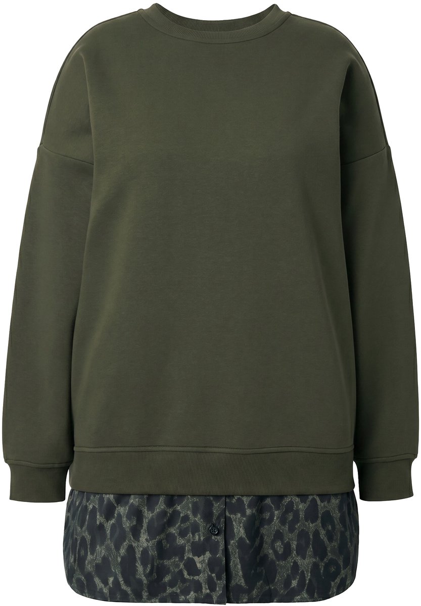 Studio Untold - Dames - Sweatshirt oversized afgeronde blouse zoom - Donkerolijf - Maat 42+