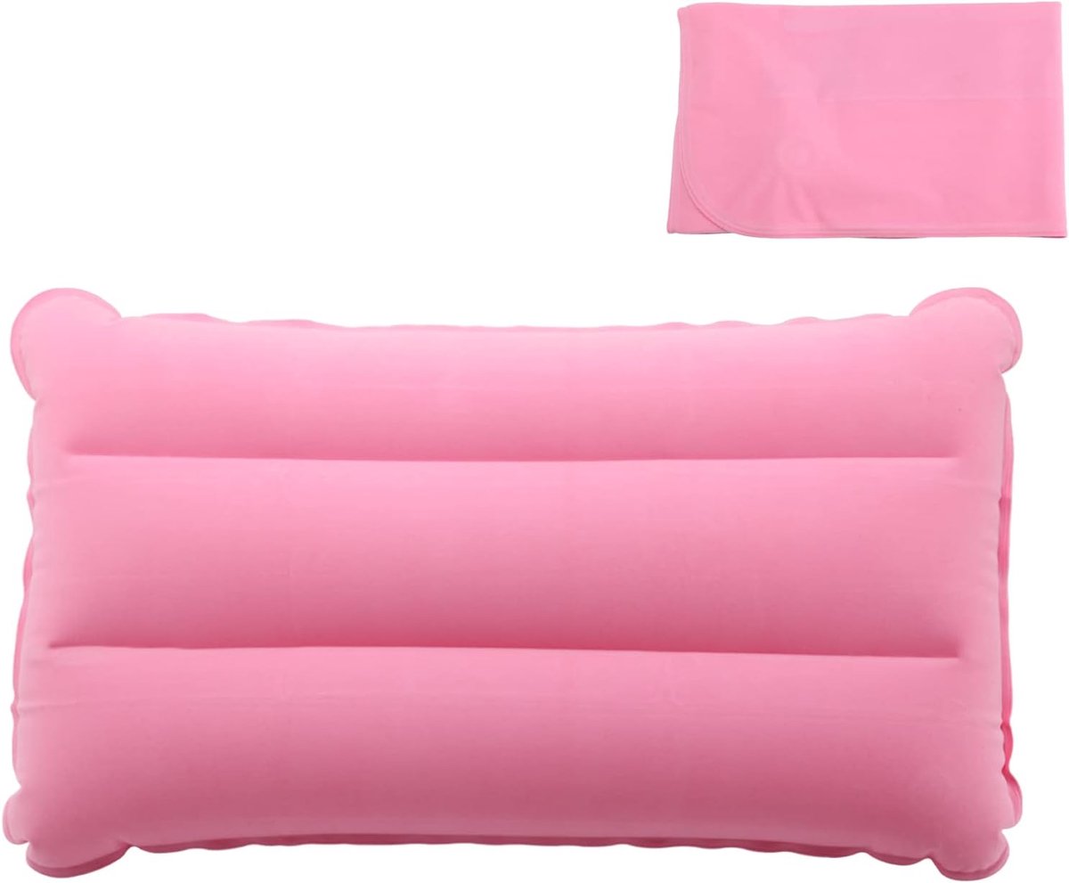 Opblaasbaar kussen 44 x 28 cm - Velours en PVC - Waterproof en duurzaam - Ideaal voor camping - ShopVlot