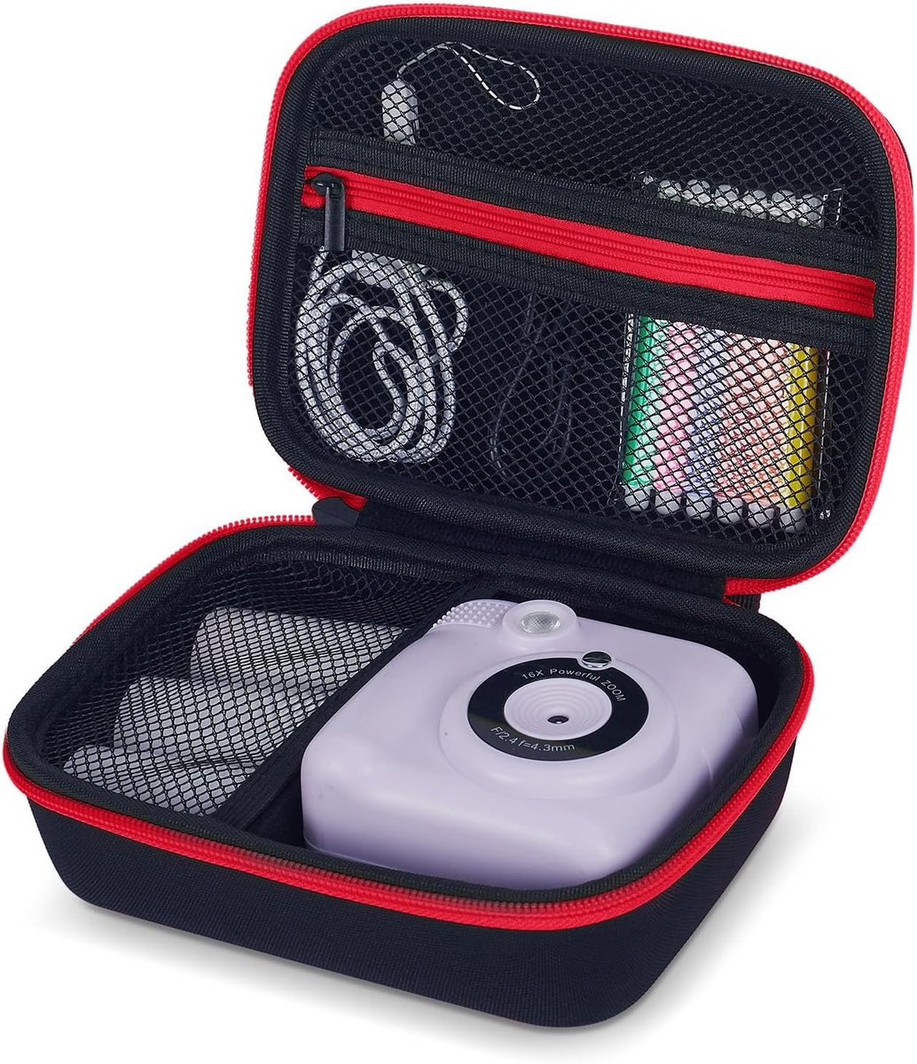 Camera tas voor kinderen - 16x12x8 cm - zwart en rood - praktische opbergruimte voor accessoires - ShopVlot