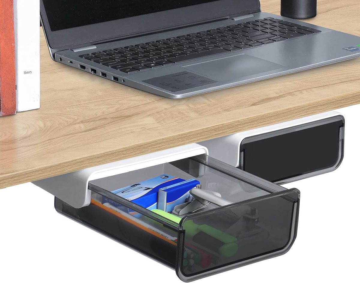 Opbergla Vakken [2-pack] - Multifunctionele Kunststof Onder Tafel Lade - Extra Opbergruimte voor Bureauaccessoires - ShopVlot