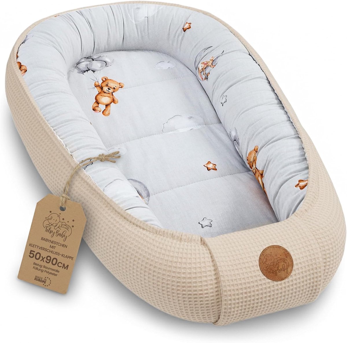 Baby Nest Newborn 50x90cm - Waffle Katoen - Ademend en Knus - Ideaal voor Wieg en Kinderwagen - ShopVlot