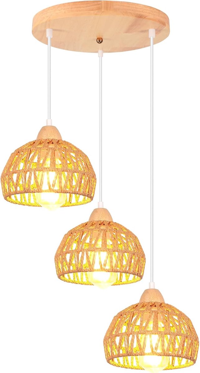 Hanglamp 20cm - Vintage Rieten Lampenkap - Retro Design - Perfect voor Eetkamer - ShopVlot